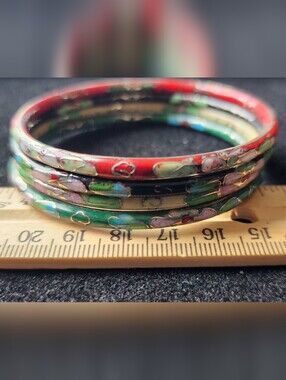 Vintage Floral Cloisonne Bangle Bracelet Set of 4, 1960s-80s Used Ready2Wear